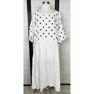 100% Lin Blanc Polka Dot Linen Dress. Size: 54 L/XL